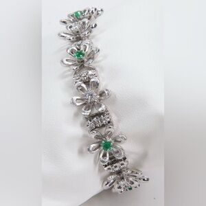 Sold! Vintage JABEL 18K White Gold Diamond & Emerald Flower Bracelet